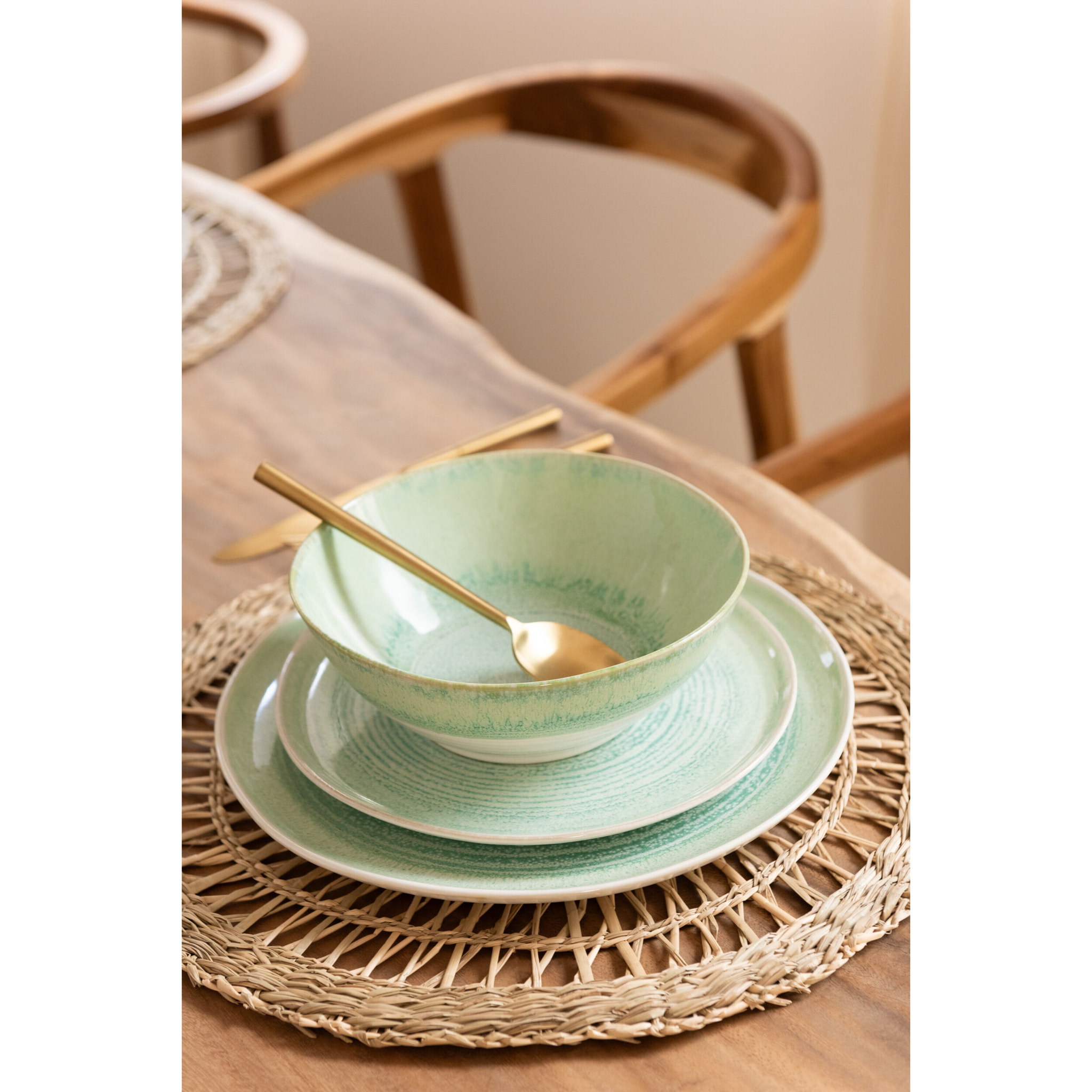 J-Line Assiette Lara Porcelaine Vert Small