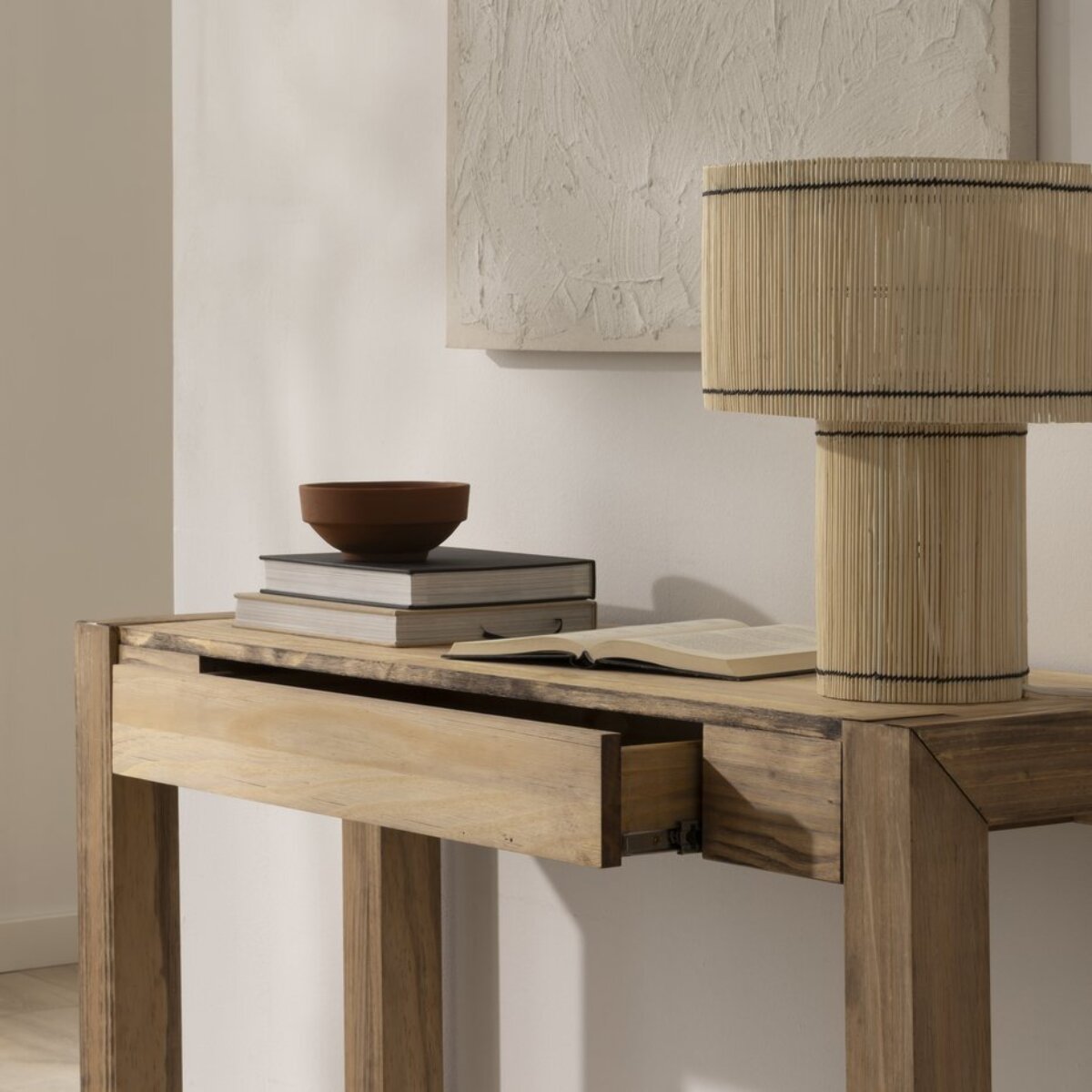 Meuble d'entrée Hiba -bois massif d'araucaria-couleur lixa 120 x 75 x 35 cm