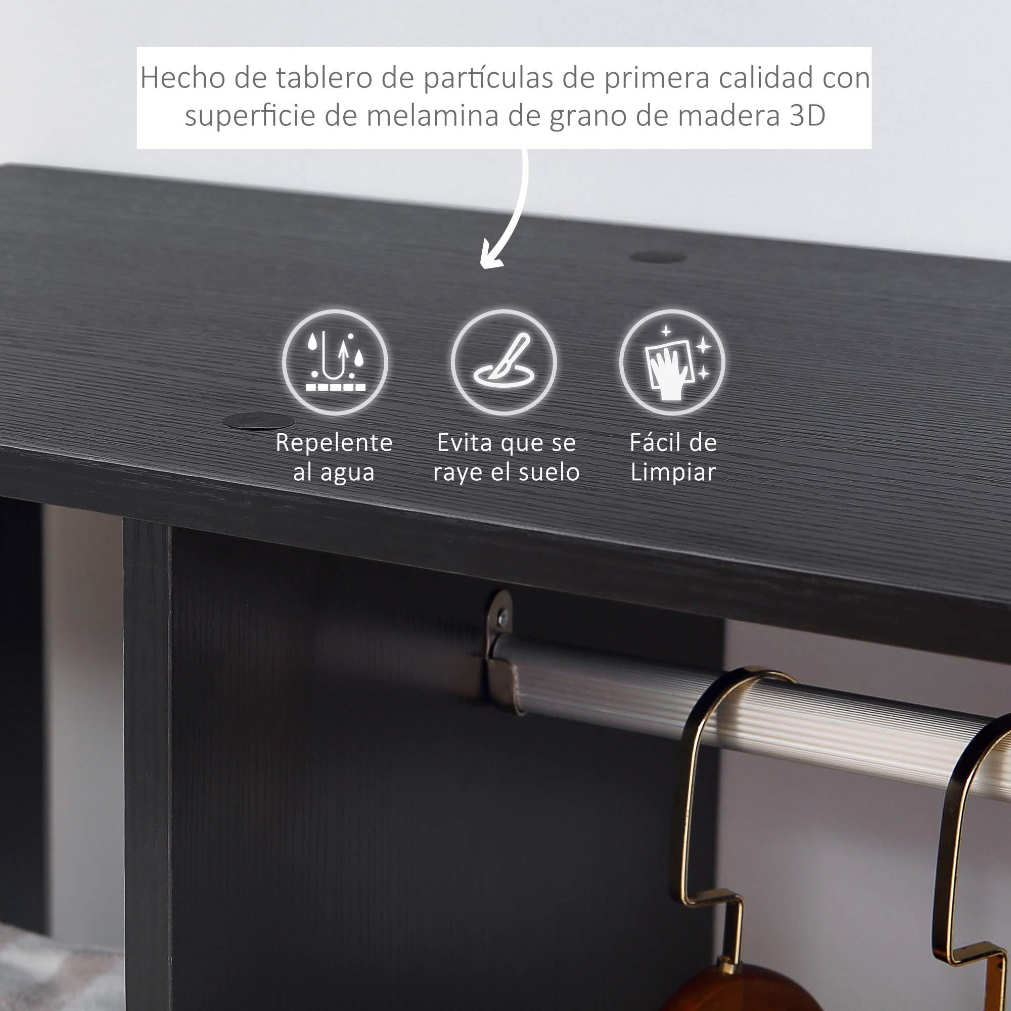 Armario Ropero con Ruedas Armario para Ropa con Barra Estantes Abiertos Organizador para Colgar Ropa de Dormitorio 80x40x128 cm Negro