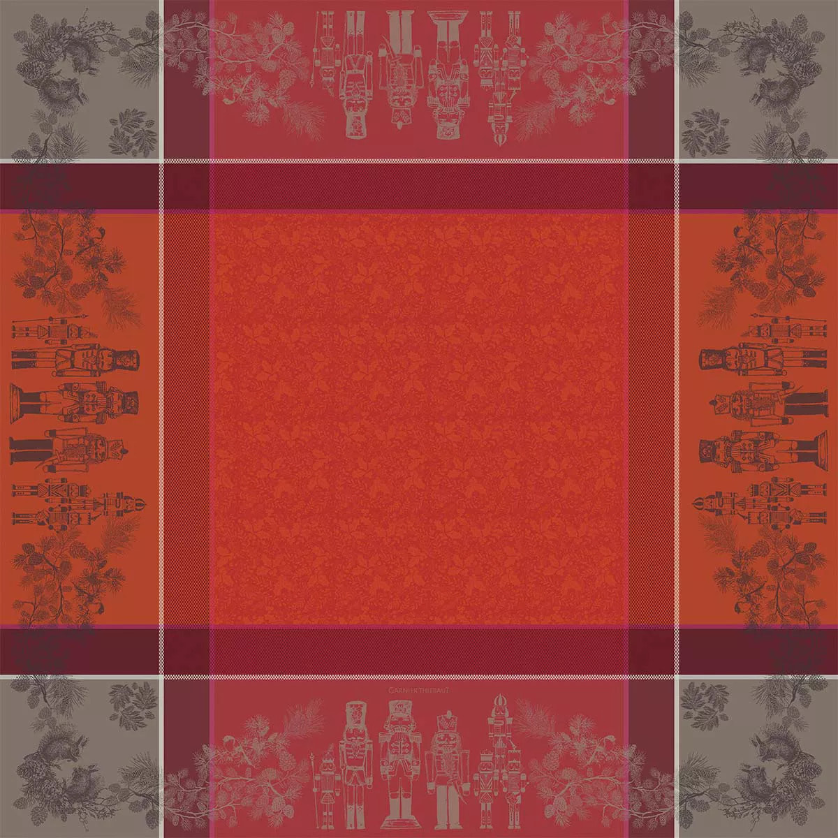 Nappe anti tache pur coton motif jacquard Casse noisettes rouge festif