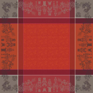 Nappe anti tache pur coton motif jacquard Casse noisettes rouge festif