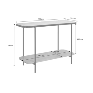 Console vintage métal et décor bois avec plateau en verre SMOOKY