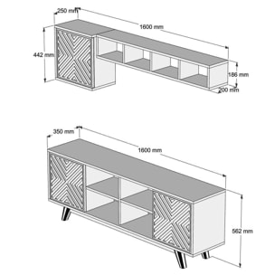 Mobile porta TV Dpandolf, Credenza da soggiorno, Armadio basso per TV, Base parete attrezzata, 160x35h56 cm, Noce e Bianco