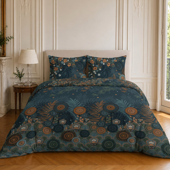 Parure housse de couette 100% microfibre motif floral - FLOWER NIGHT