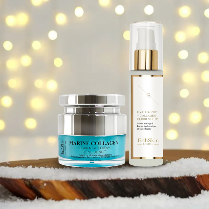 Sérum de ácido hialurónico y colágeno - 60 ml + Crema reparadora de noche con colágeno marino 50 ml