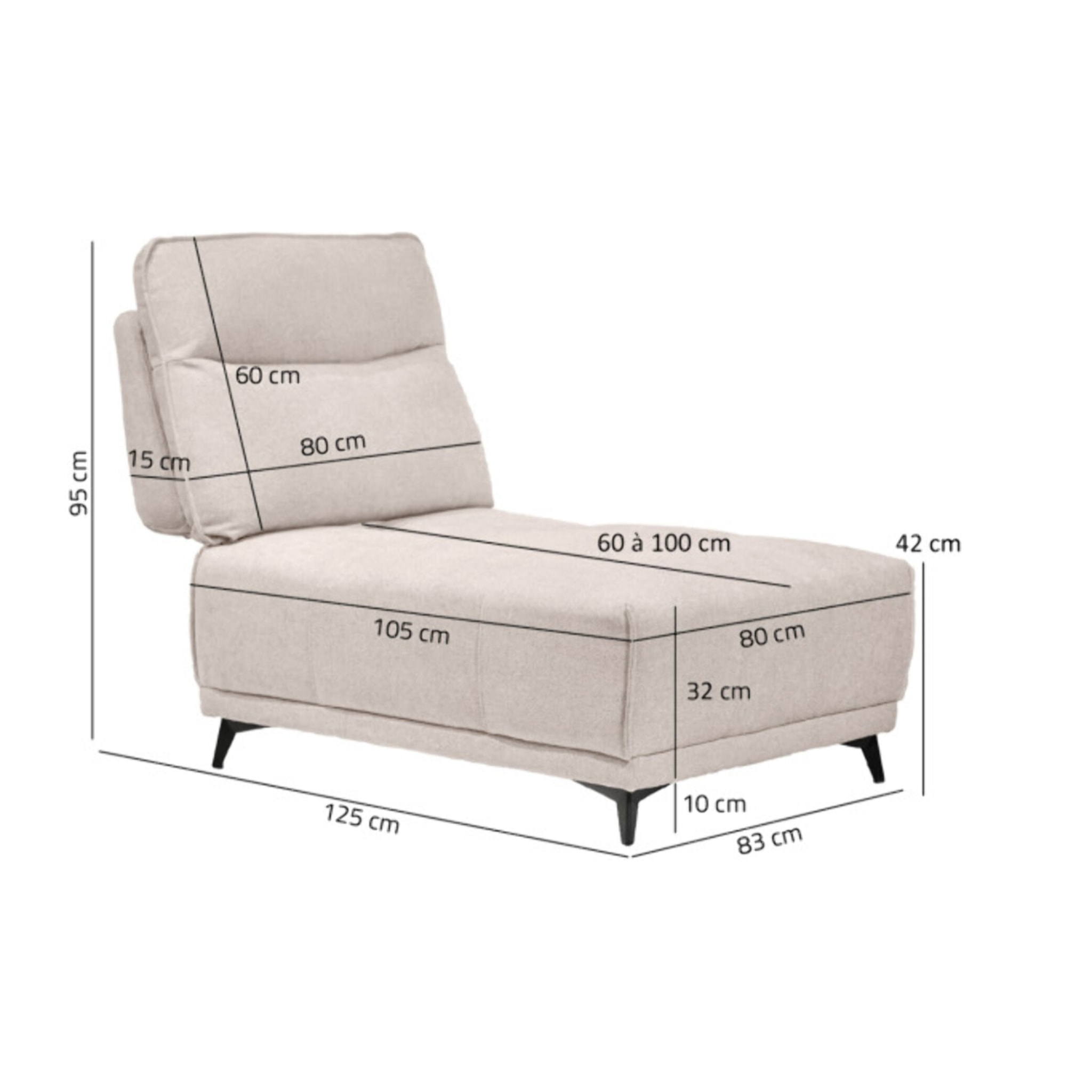 Chauffeuse 1 place de canapé modulable en tissu - BORA