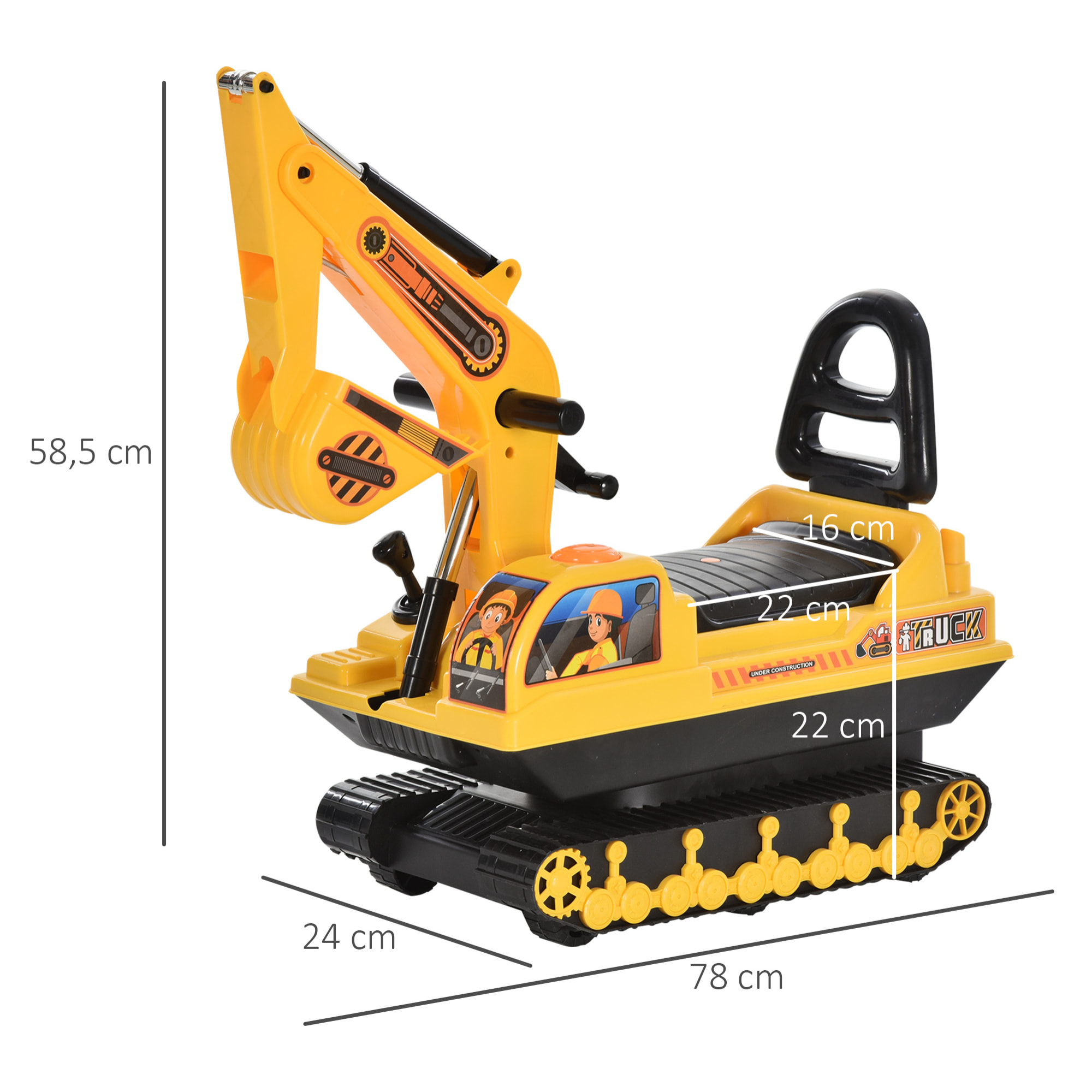 Porteur enfant tractopelle 12-36 mois coffre klaxon fonction pivotante jaune