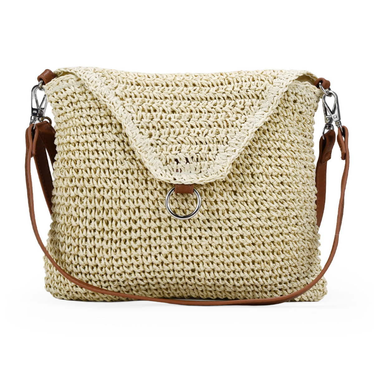 Bolso con solapa beige en esparto