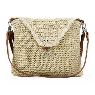Bolso con solapa beige en esparto