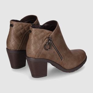 Botines de Piel Sintética - Taupe - Tacón: 7 cm