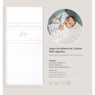 Triptico Cuna Cigueña Oso + Broche Bco/Rosa