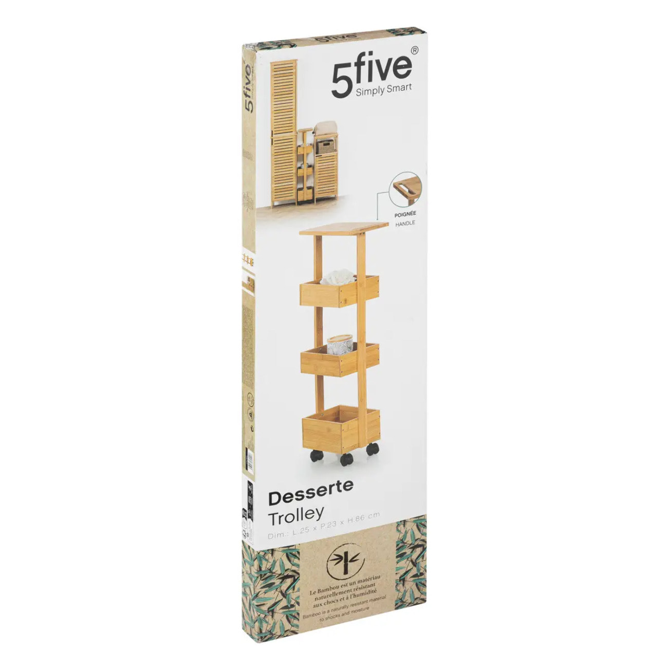Desserte 4 niveaux à roulettes Bambou