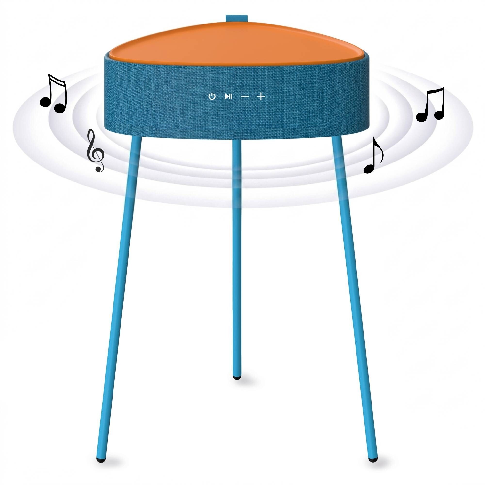 Mesa auxiliar altavoz portátil con sonido de 20W, Bluetooth, Base de carga inalámbrica, batería de 2500mAh. Mesilla o mesita para dormitorio o sala de estar - TD Systems SM20B11PN [Naranja]