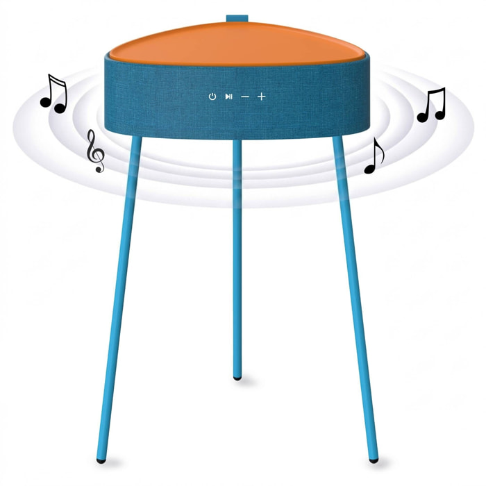 Mesa auxiliar altavoz portátil con sonido de 20W, Bluetooth, Base de carga inalámbrica, batería de 2500mAh. Mesilla o mesita para dormitorio o sala de estar - TD Systems SM20B11PN [Naranja]