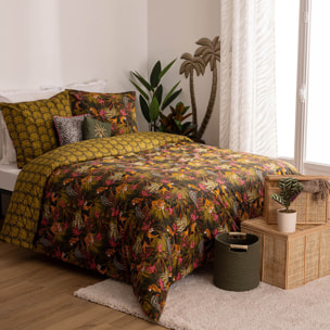 Parure de lit imprimée "Tropical boudoir" 240x220cm vert kaki