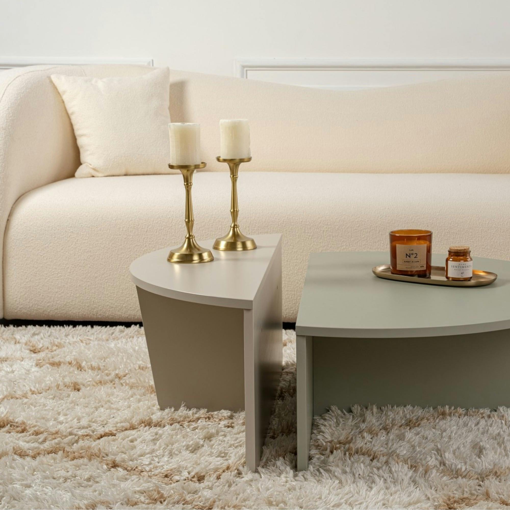 Table basse moderne vert sauge & beige - 2 hauteurs MARFA