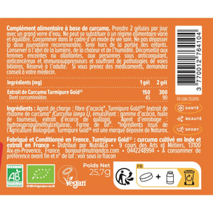 Nutri&Co Curcuma Bio Breveté Haute Absorption pour Articulations - 60 gélules Vegan