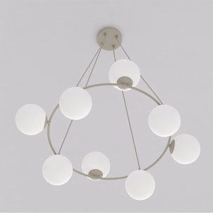 Lampada a sospensione Azura in acciaio beige e vetro opalino