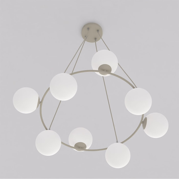 Lampada a sospensione Azura in acciaio beige e vetro opalino