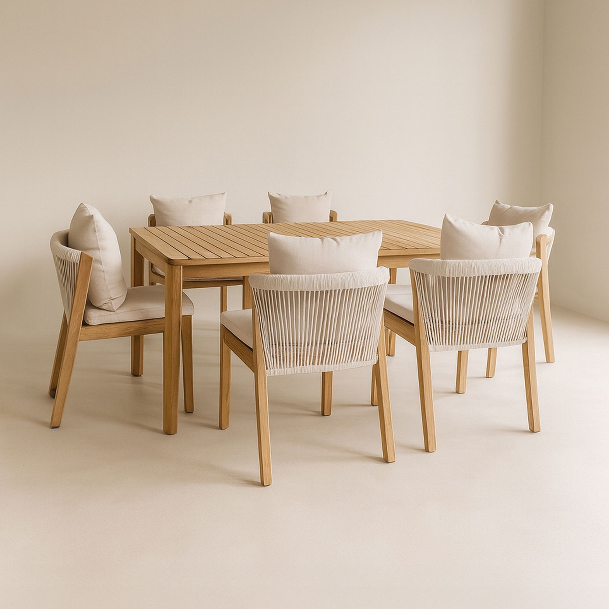 Ensemble de jardin table et 6 chaises en bois avec coussin FIDJI