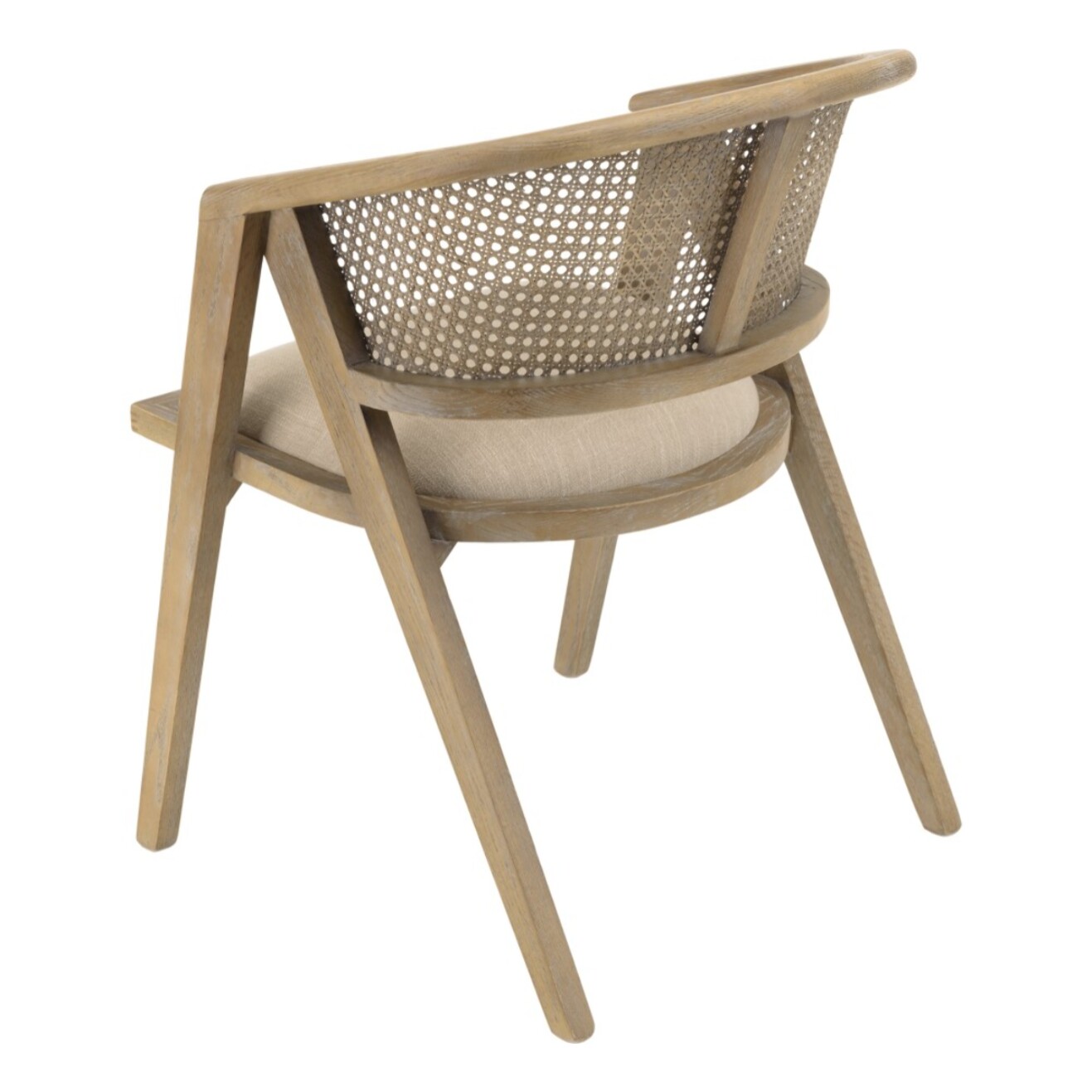 PIERRE - Chaise en bois assise tissu couleur lin dossier rotin naturel