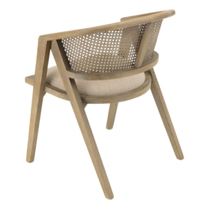 PIERRE - Chaise en bois assise tissu couleur lin dossier rotin naturel