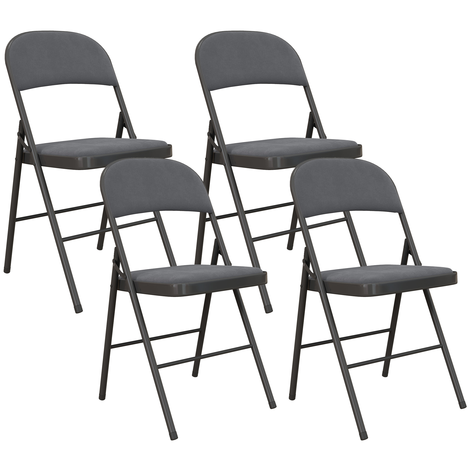 Lot de 4 chaises pliantes assise dossier rembourrés acier velours anthracite