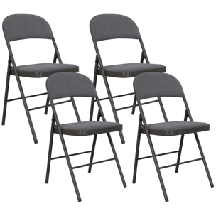 Lot de 4 chaises pliantes assise dossier rembourrés acier velours anthracite