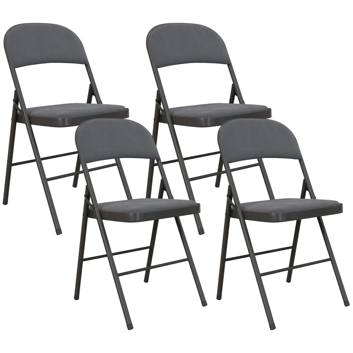 Lot de 4 chaises pliantes assise dossier rembourrés acier velours anthracite