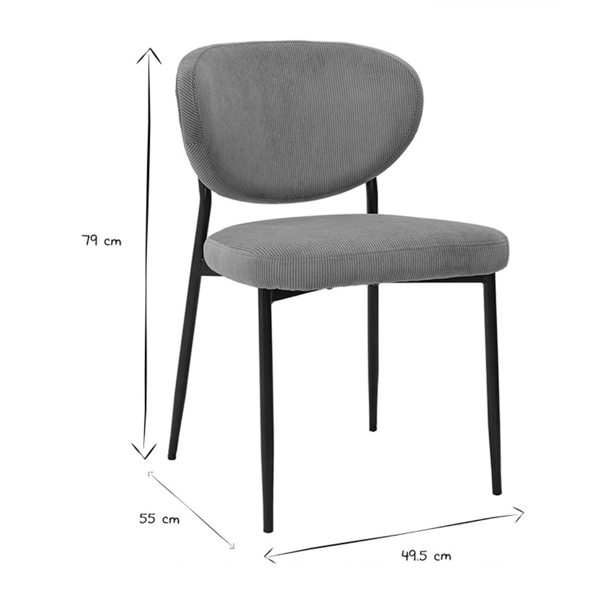 Chaises en tissu velours côtelé jaune curry et métal noir (lot de 2) BREKA