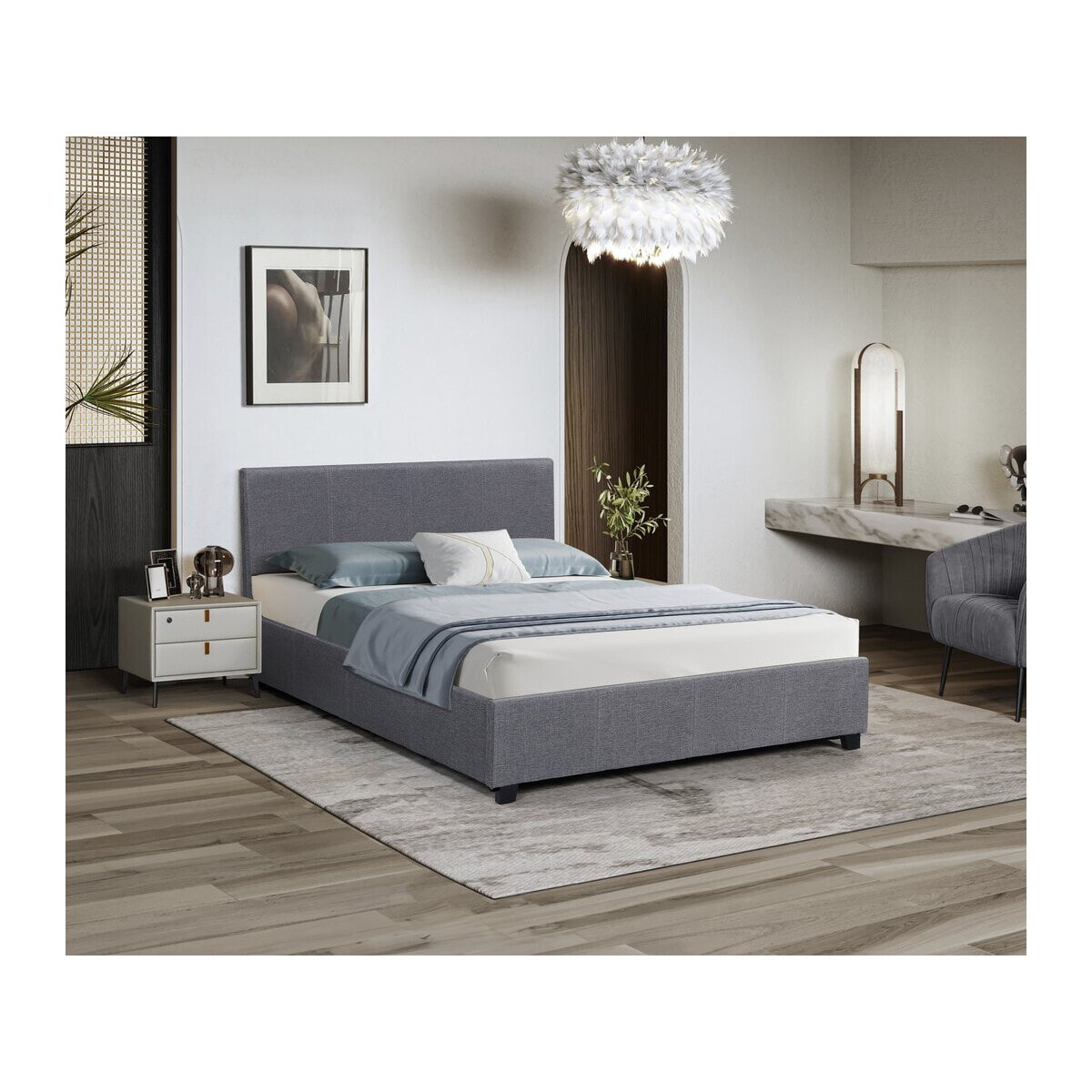 Lit double avec coffre "Carla" - 140 x 190 - Gris