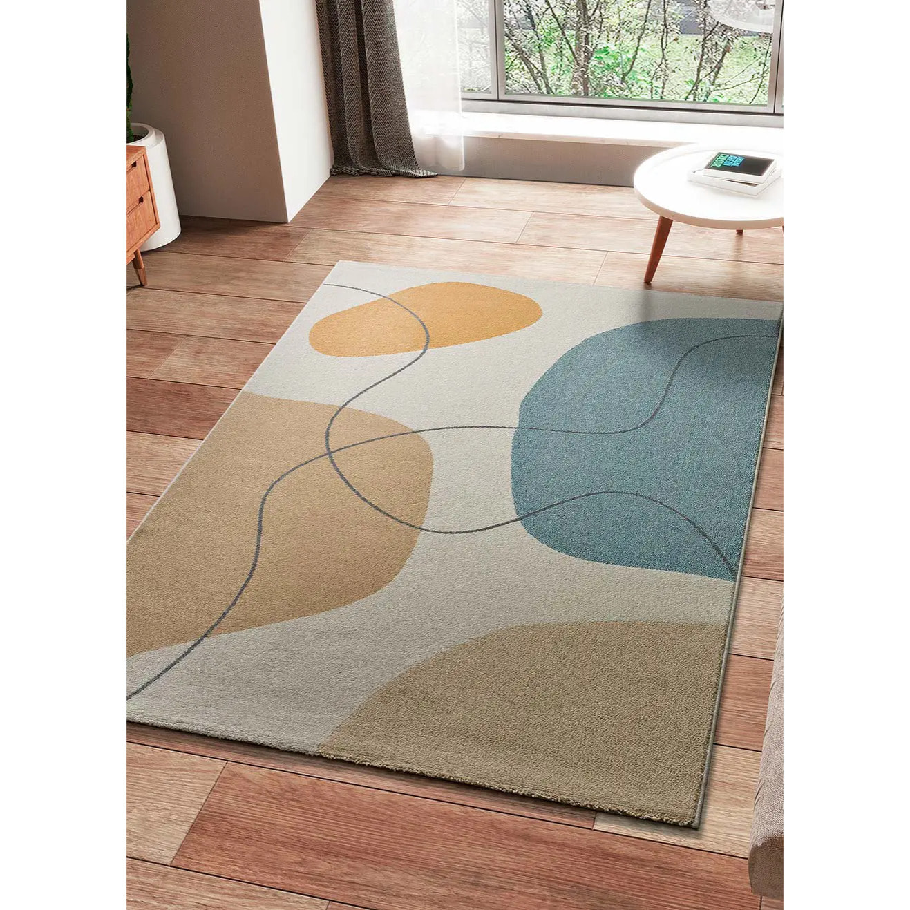 NEW YORK Alfombra con formas en crema, mostaza y azul, varias medidas disponibles