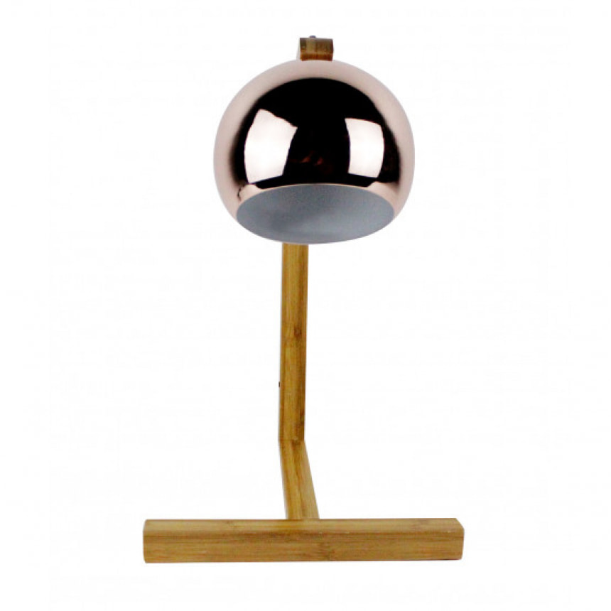 Lampe à poser en métal cuivré et pied en bois - GLOBE