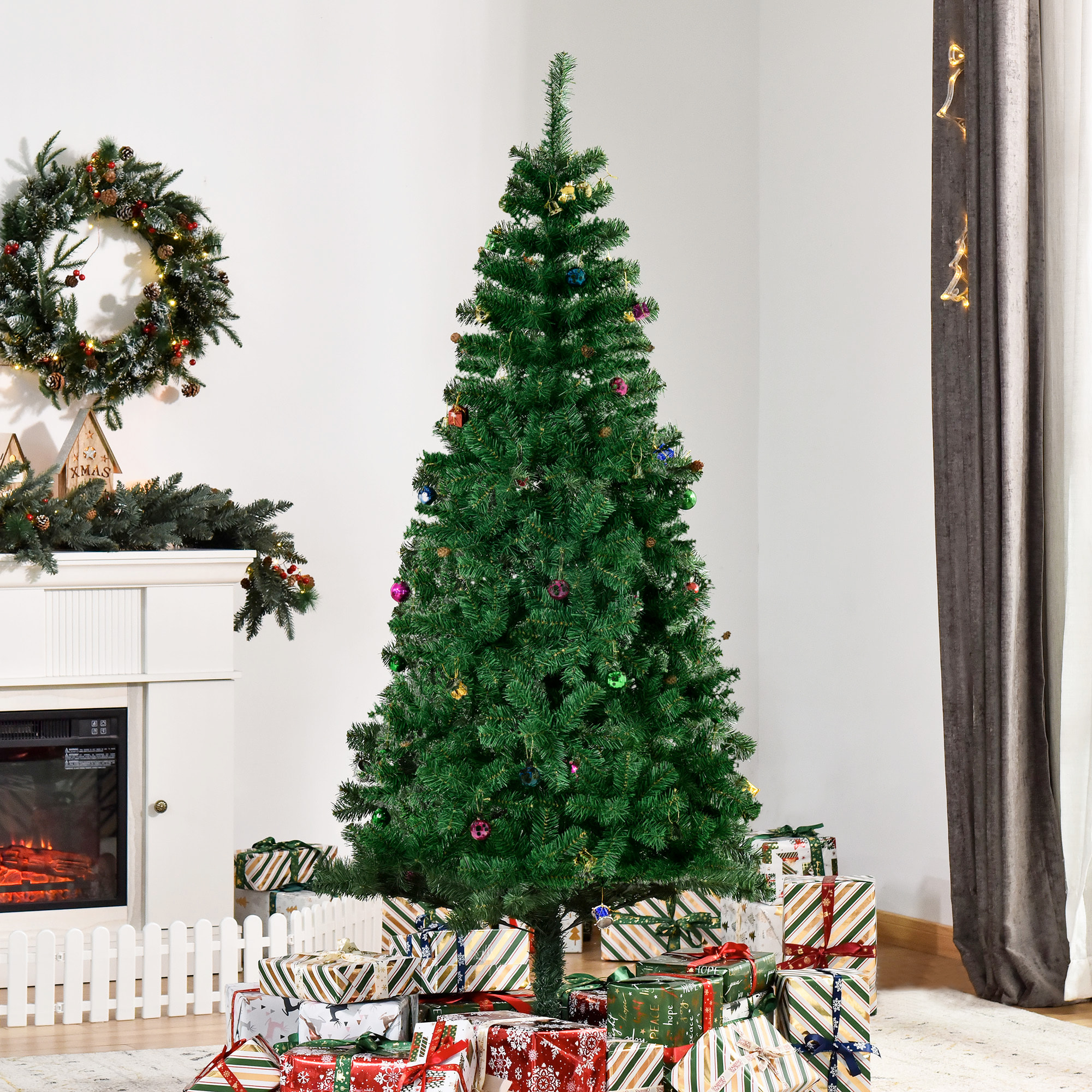 Árbol de Navidad 180 cm Incluye Decoración Artificial Verde y Blanco