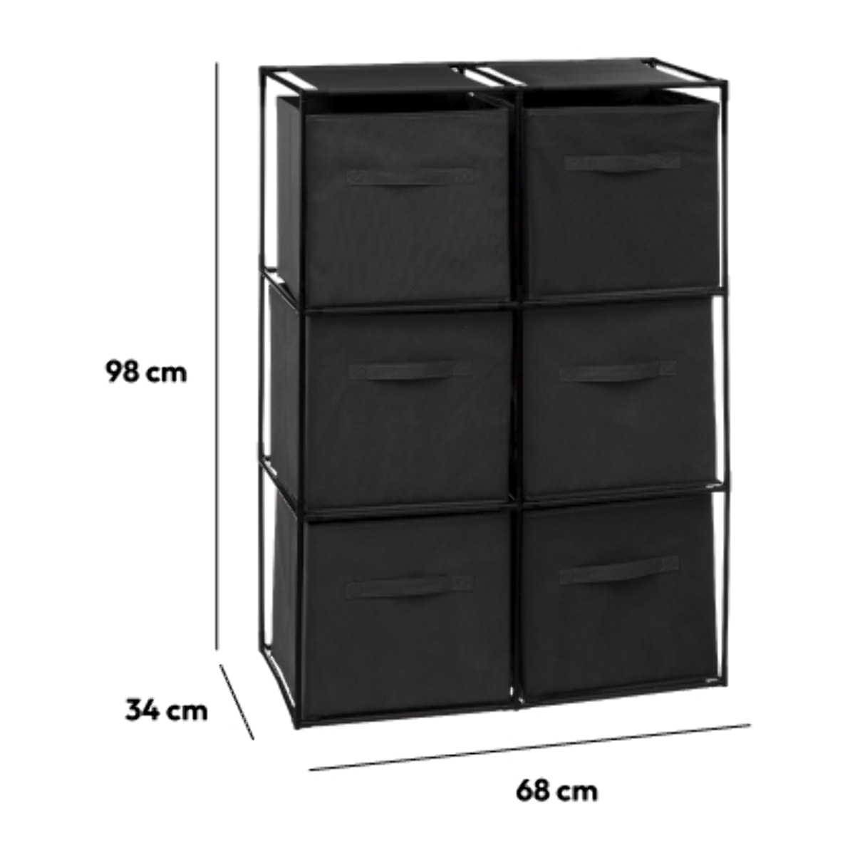 Etagère 6 cases avec 6 boîtes de rangement "Mix N' Modul" noir