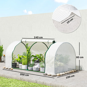 Serre tunnel porte zippée enroulable bâche imperméable acier blanc