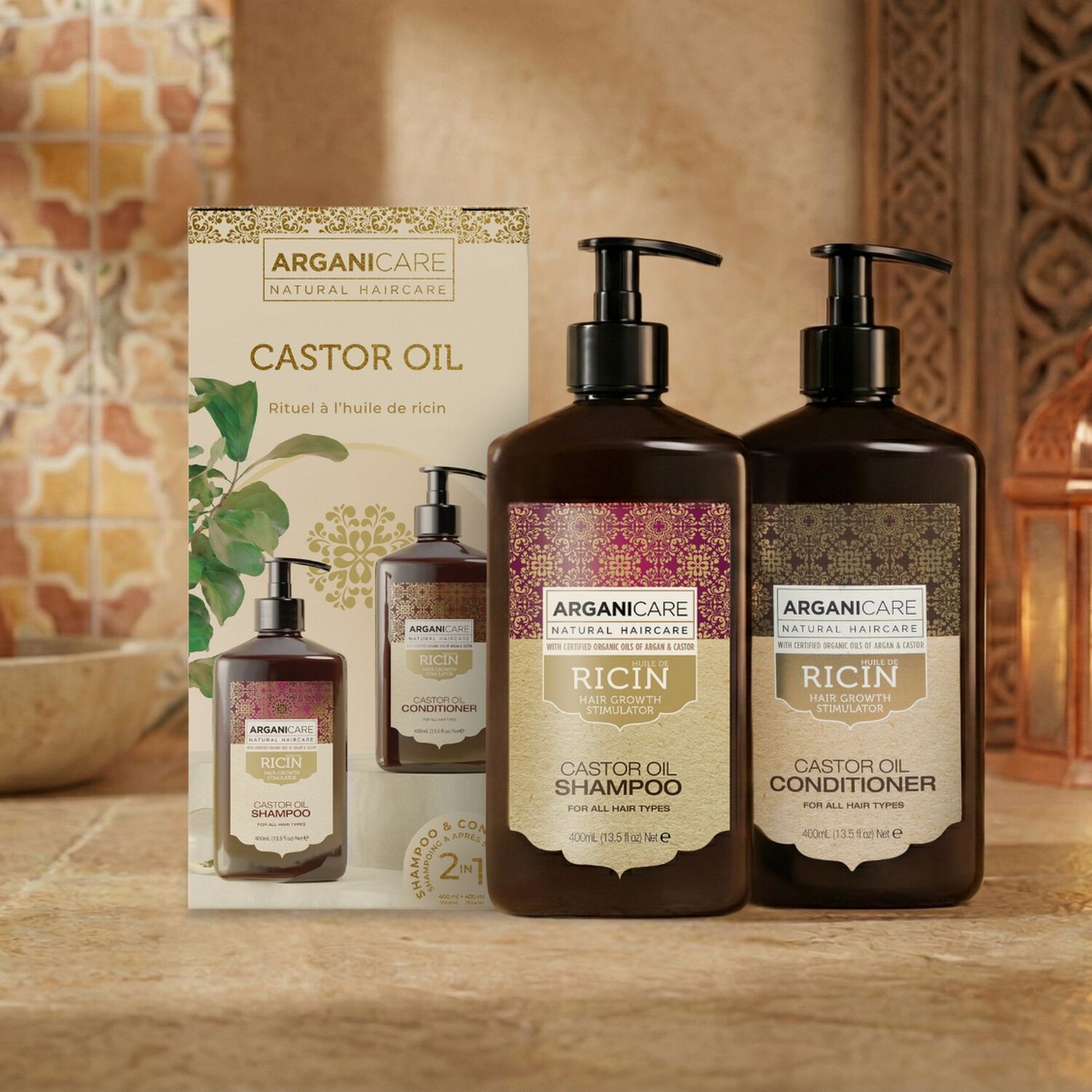 Huile de Ricin - Coffret Accélérateur de Croissance Shampooing 400ml + Après-Shampooing 400ml