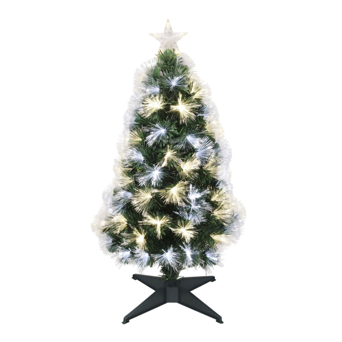 Árbol de navidad de fibra óptica con 95 luces led blanco y blanco cálido y 8 funciones de color h.90cm