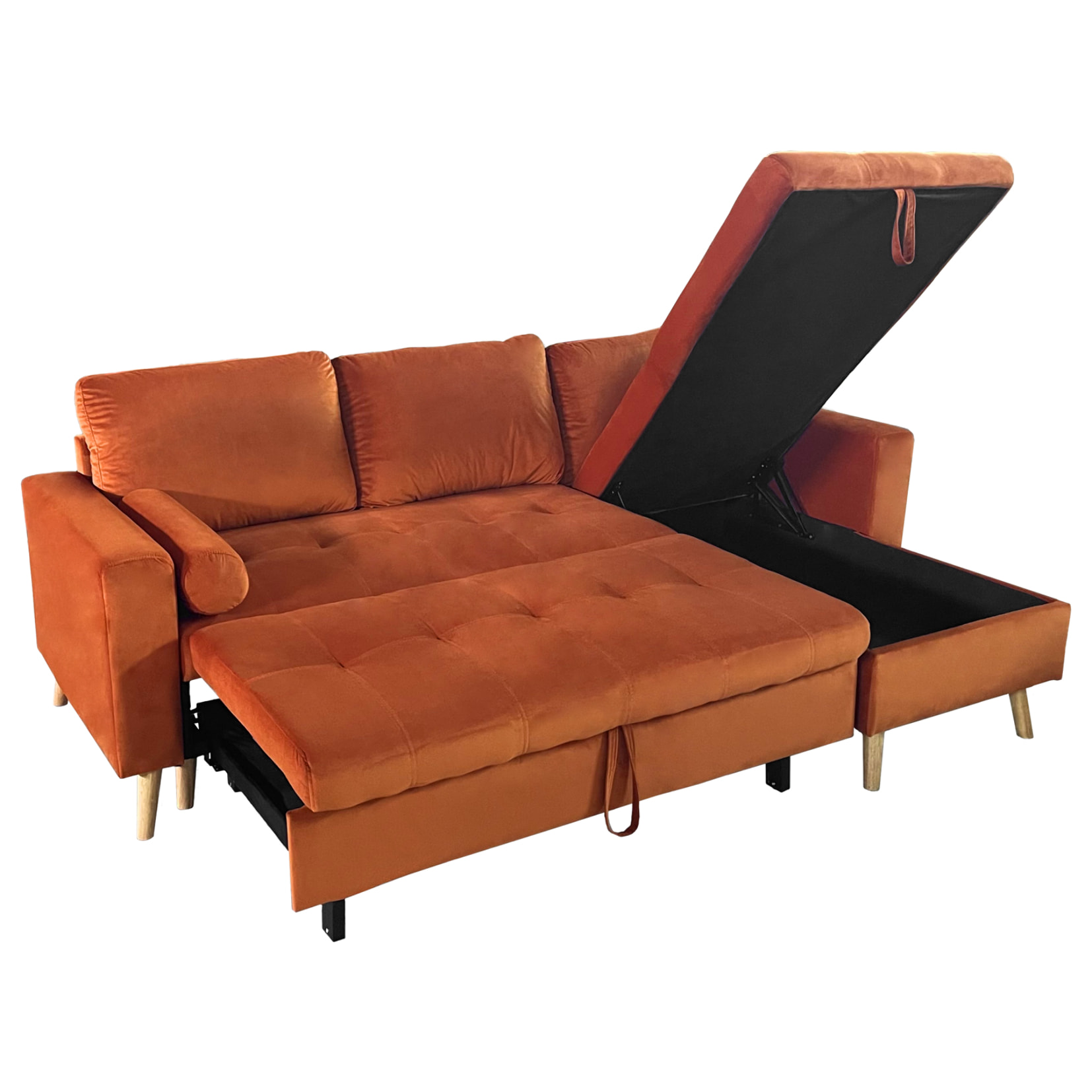 Canapé d'angle convertible JAMES 3 places en velours terracotta