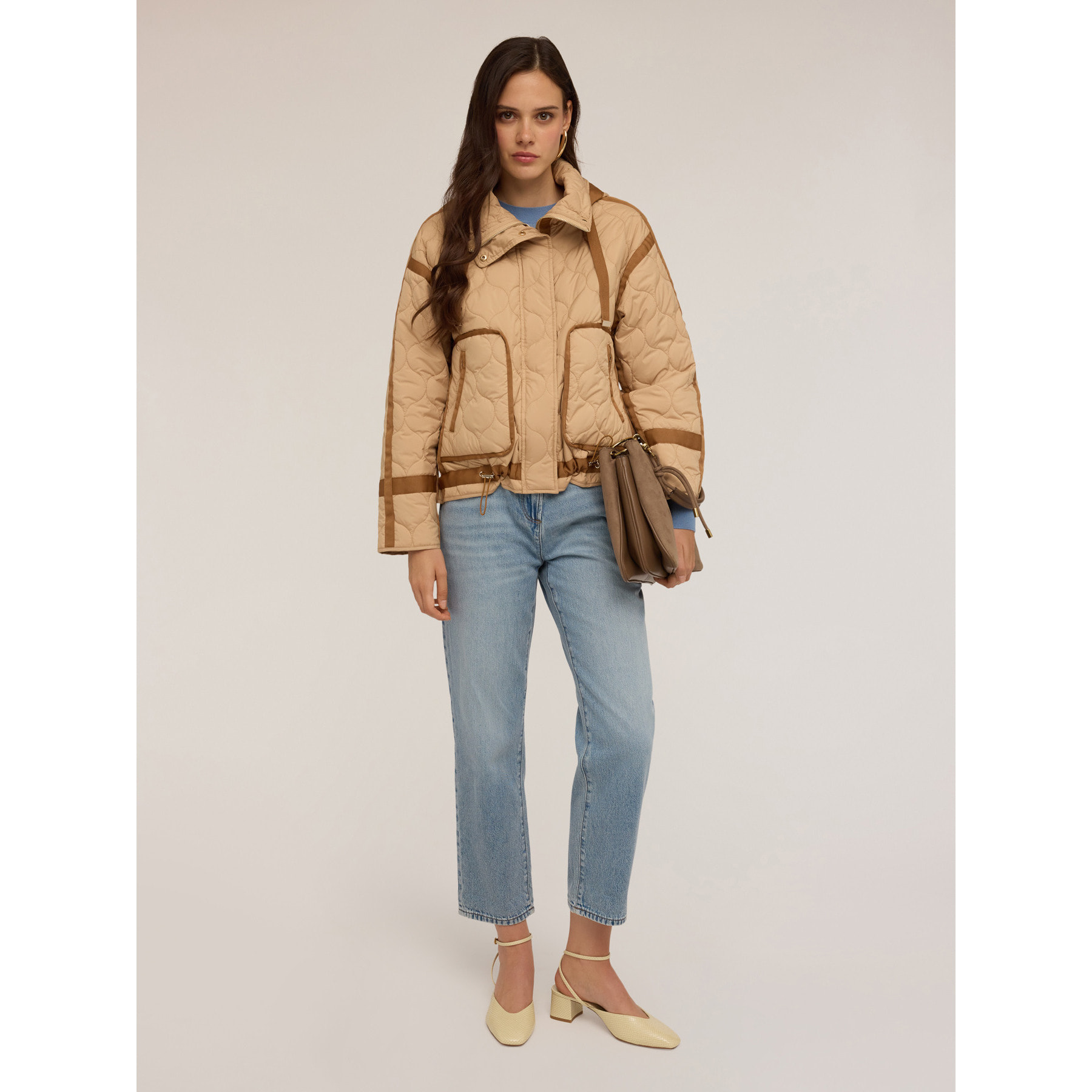 Motivi - Giacca trapuntata con profili in gros grain - Beige