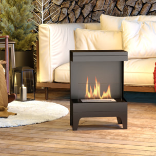 Chimenea de Bioetanol Estufa de Bioetanol de Pie con Tanque de 0,9 L Apagallamas de Acero Inoxidable Tiempo de Combustión 3,3H para Interiores 15-20 m² 38x22x54 cm Negro