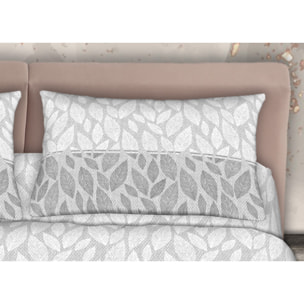 Completo Lenzuola 100% Cotone Effetto Seta Foglie Grigio CN