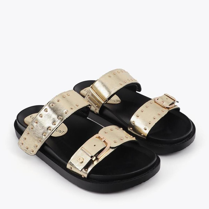 Sandalo basso con cinturini e dettagli metallici