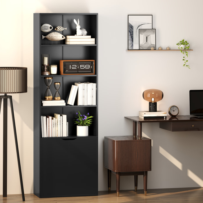 Bibliothèque 4 étagères armoire 2 portes dim. 59 x 29 x 180 cm noir