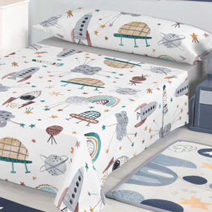 Juego de Sábanas Estampadas - Infantil - 100% Algodón - Incluye 1 Funda de Almohada + 1 Sábana Bajera - Rocket