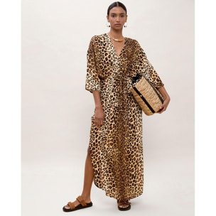 Abito lungo con maniche larghe, stampa animalier