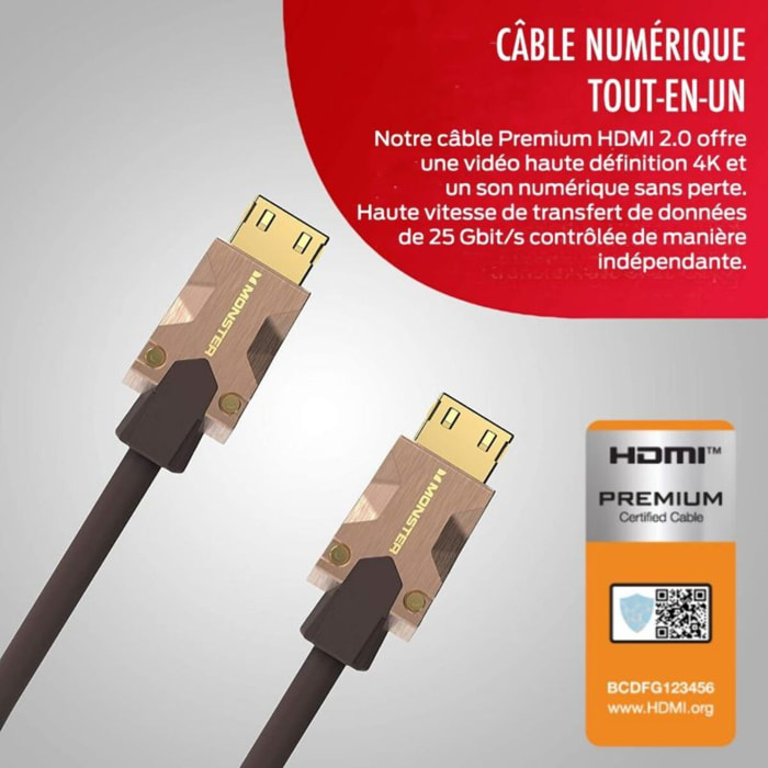 Câble HDMI MONSTERCABLE M2000 UHD 4K HDR10+ 25GBPS 5M