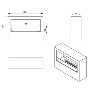 Giotto - Camino a bioetanolo da terra per interno ed esterno 100x30xH70 cm, colore bianco