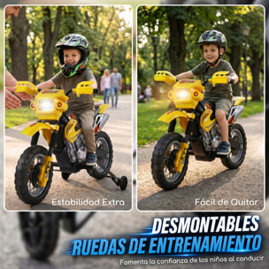 HOMCOM Moto Eléctrica para Niños, Moto Eléctrica Infantil con Ruedas de Apoyo Desmontables, Faros, Música, Regalo para Niños 3-6 Años, Amarillo