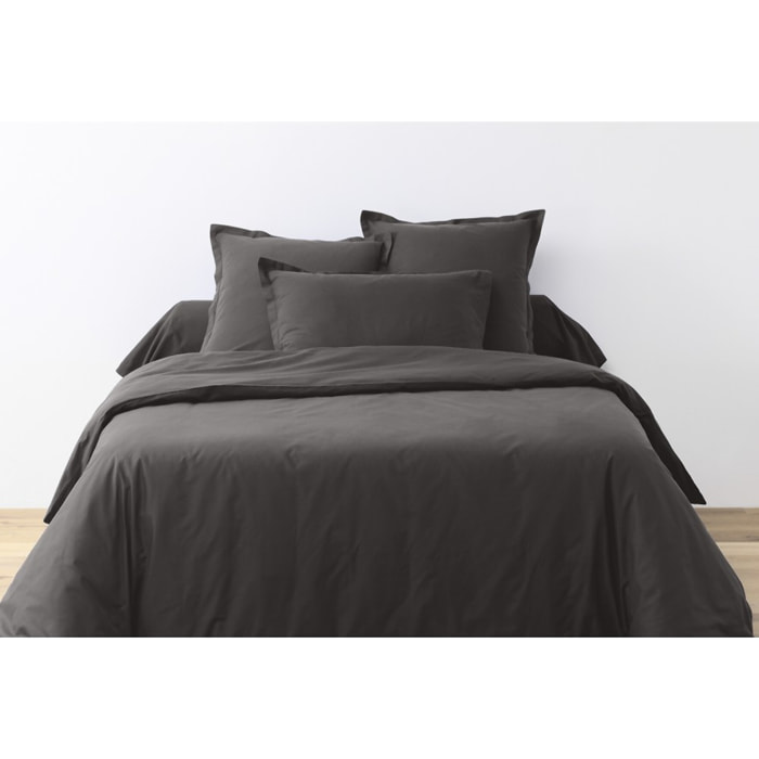 Parure Housse De Couette + 1 taie 100% Coton 57fils Gris FoncÉ